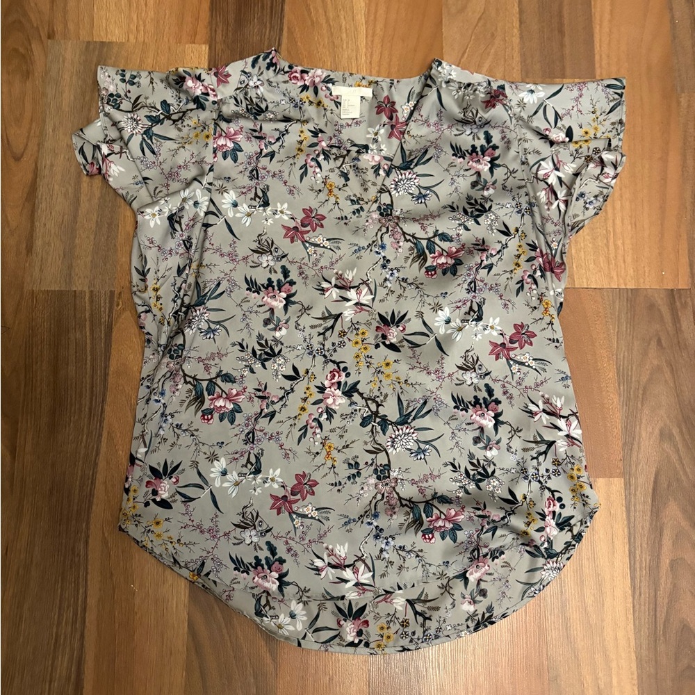 H&M Multicolor Floral Blouse with Ruffle Sleeves